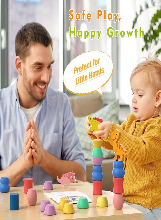 JAiiMen Montessori Dinosaur Toys for 1 2 3 4 Year Old Toddlers, Preschool Education Toys for Ages 2-4 Boys Girls Kids, Wooden Dinosaur Blocks Sorting & Stacking & Balance Toy, Educational Birthday Gift - Image 5